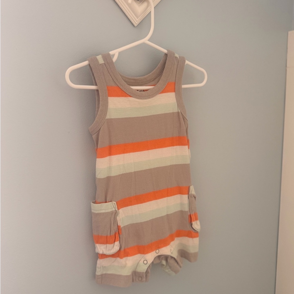 Tea Collection Striped Sleeveless Romper - Orange and Gray